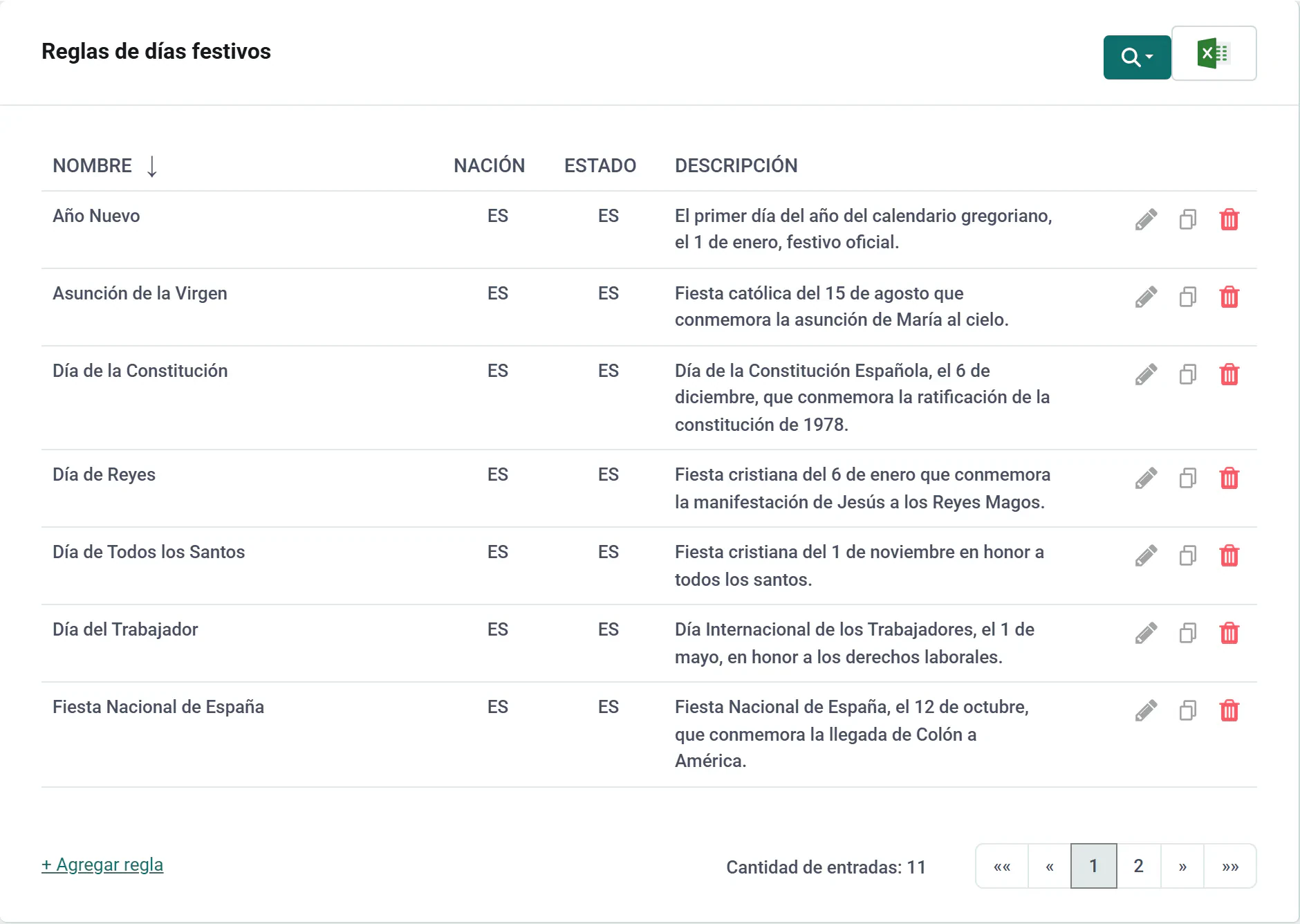 Reglas de festivos y calendarios en Klacks
