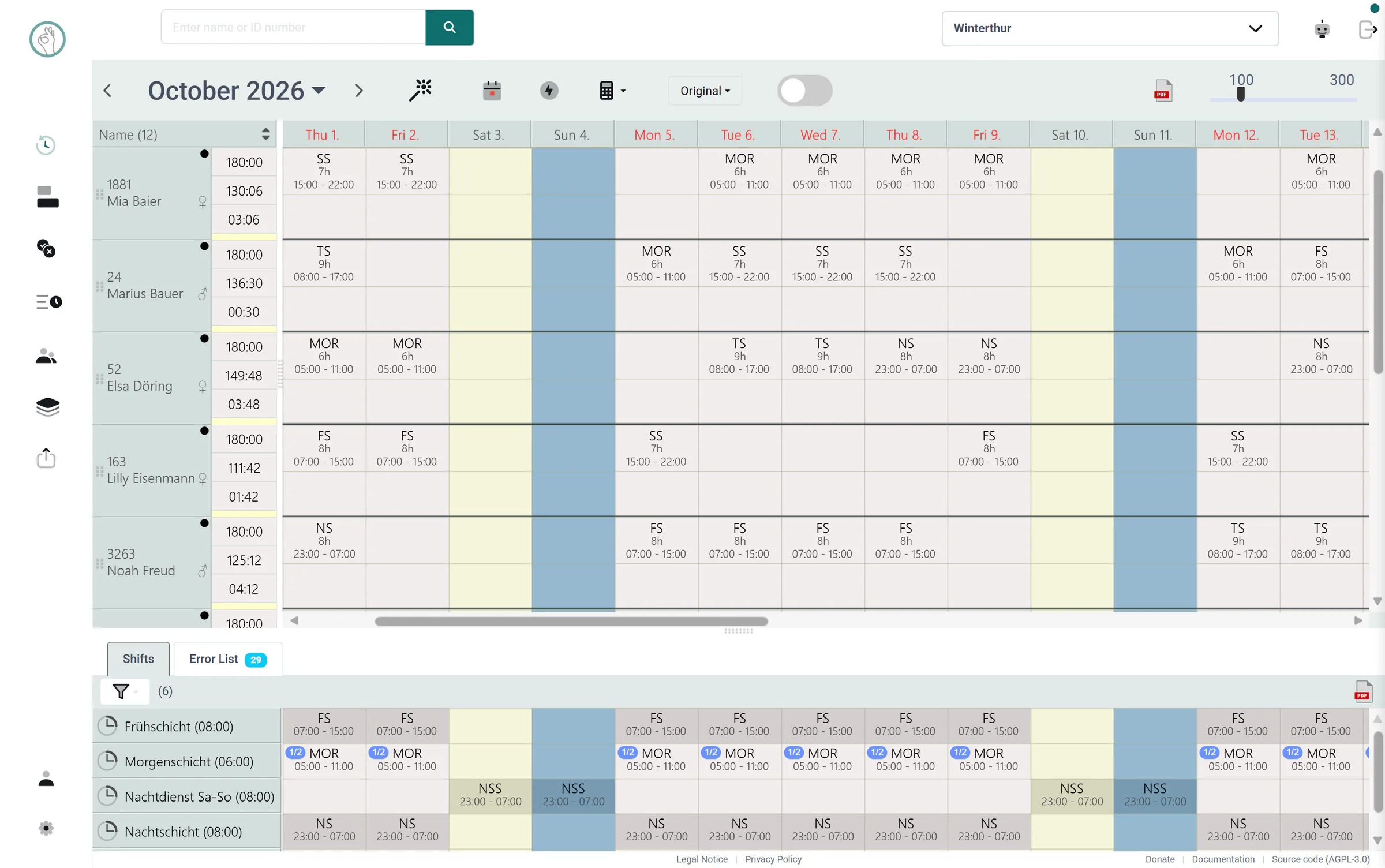 Klacks shift plan overview