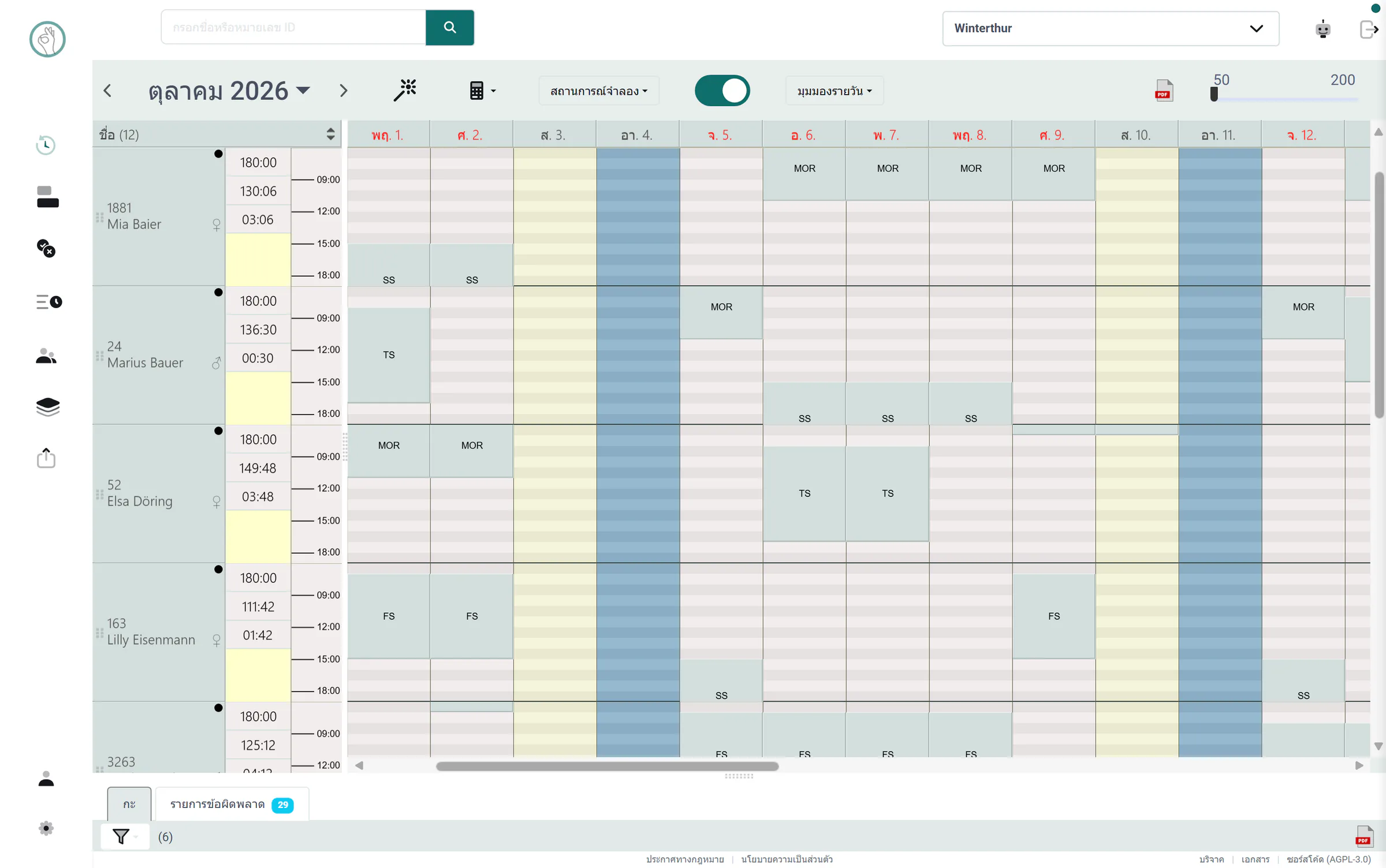 ไทม์ไลน์การจัดตารางใน Klacks